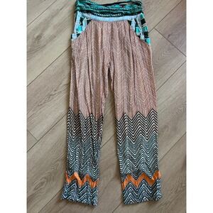 Christophe Sauvat Women's M Printed Zigzag Pattern Wide Leg Pants Boho